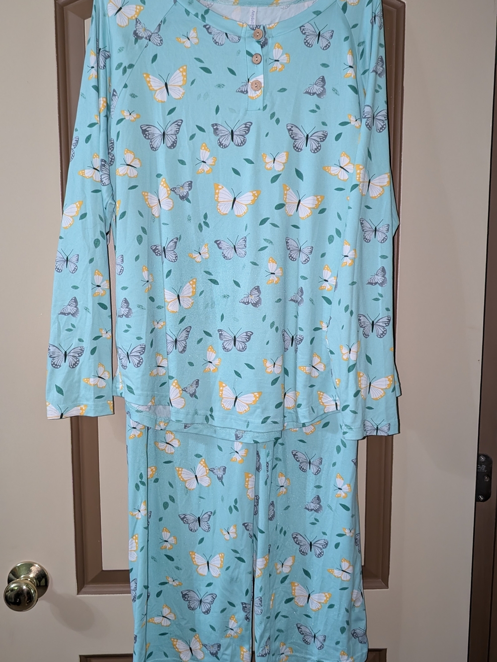 Aqua Butterfly Two-Piece Pajama Set